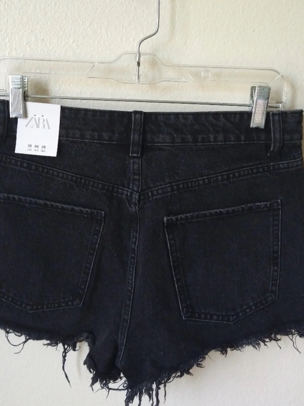 Zara Black High-Rise Frayed Hem Denim Shorts